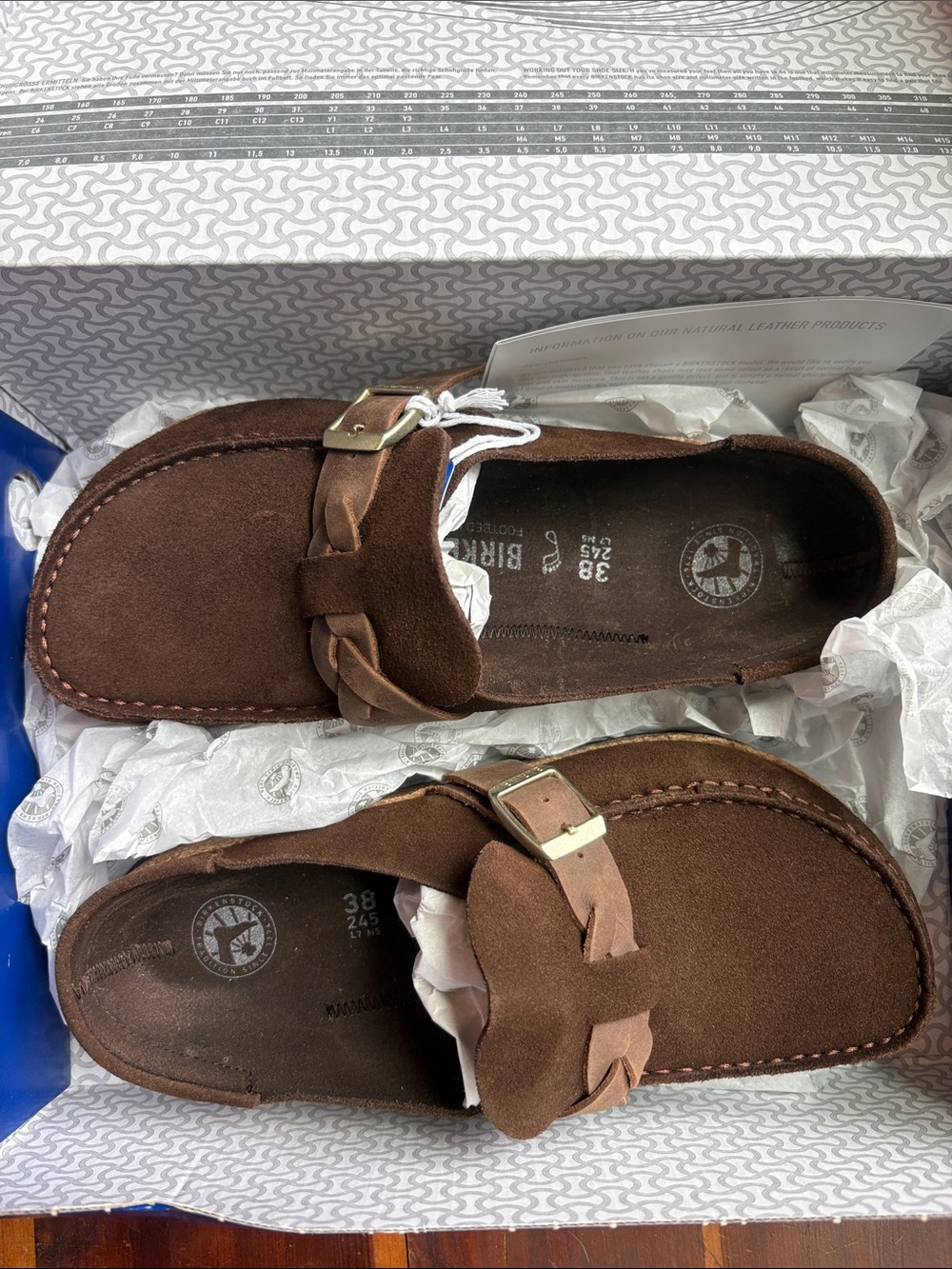 Birkenstock Brown Suede Mules with Buckle Trim